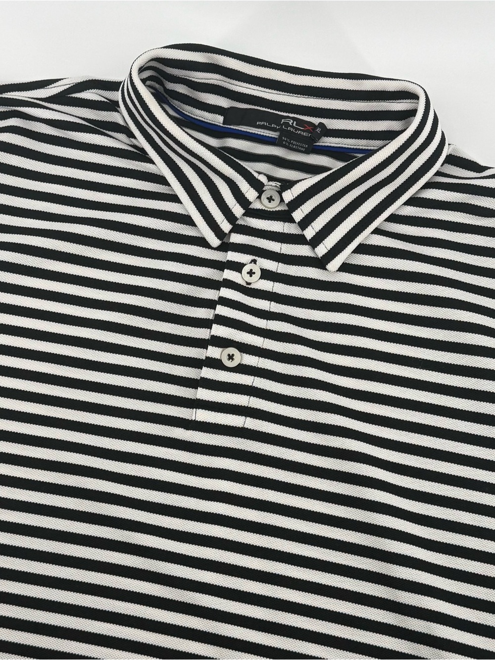 RLX Ralph Lauren Mens XL Black White Striped Performance Stretch Golf Polo SS